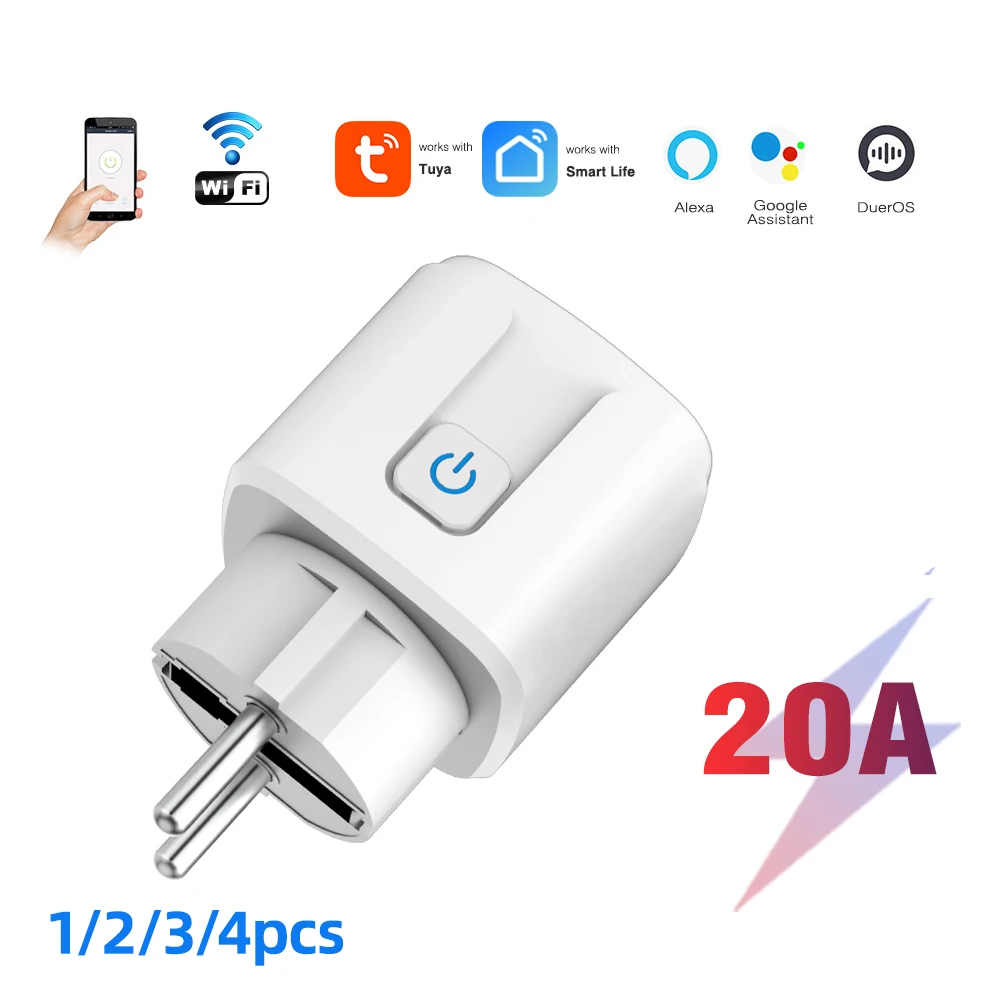 Tuya Wifi Smart Steckdose EU Stecker 20A Power Monitor Fernbedienung SmartLife APP Funktioniert mit Alexa Yandex Alice Google Assistent Image