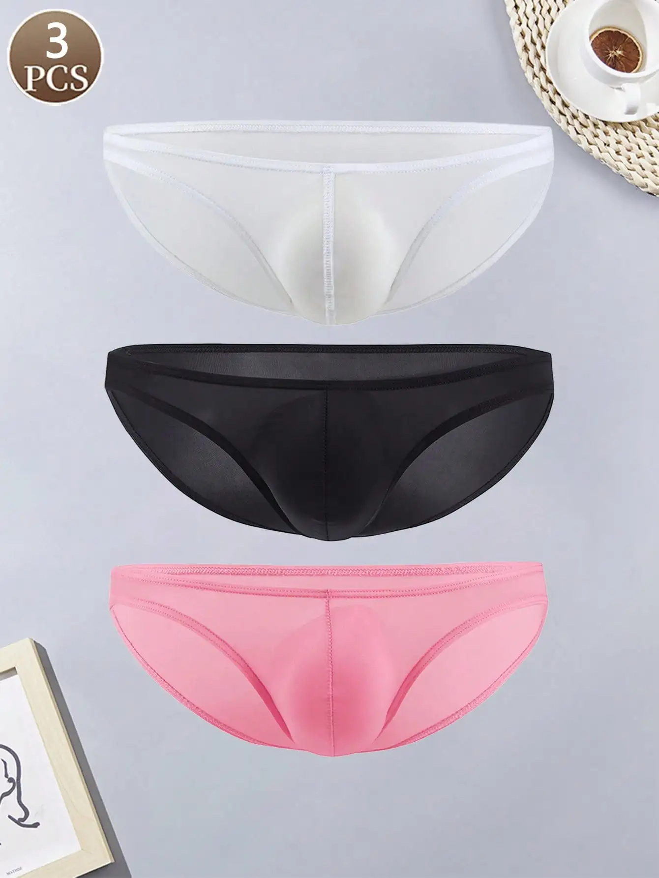 3PCS Basic Sport Casual Strickstoff weiche einfarbige niedrige Taille Herren leichte und coole nahtlose Eisseiden-Slip Image