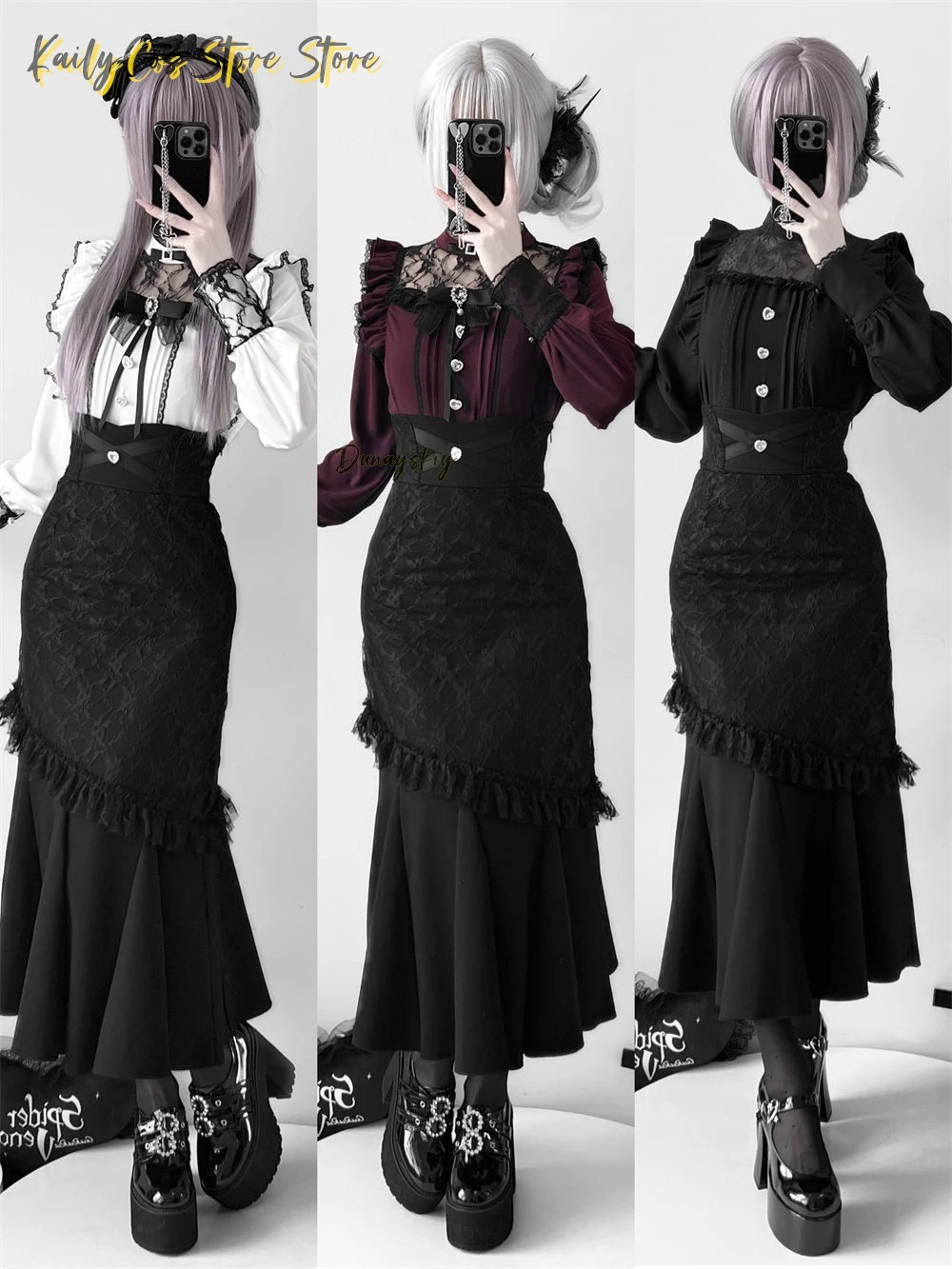 Gothic Lolita Langer Rock Cosplay Kostüme Y2k Jirai kei Outfit Damen Kleid Vintage Victoria Spitze Patchwork Kleid Rollenspiel Anzug