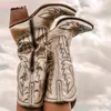 Cowboys kniehohe Stiefel Lack leder spitze Zehen dünne quadratische Absätze Slip-On solide Mode elegante sexy prägnante Damenschuhe neu