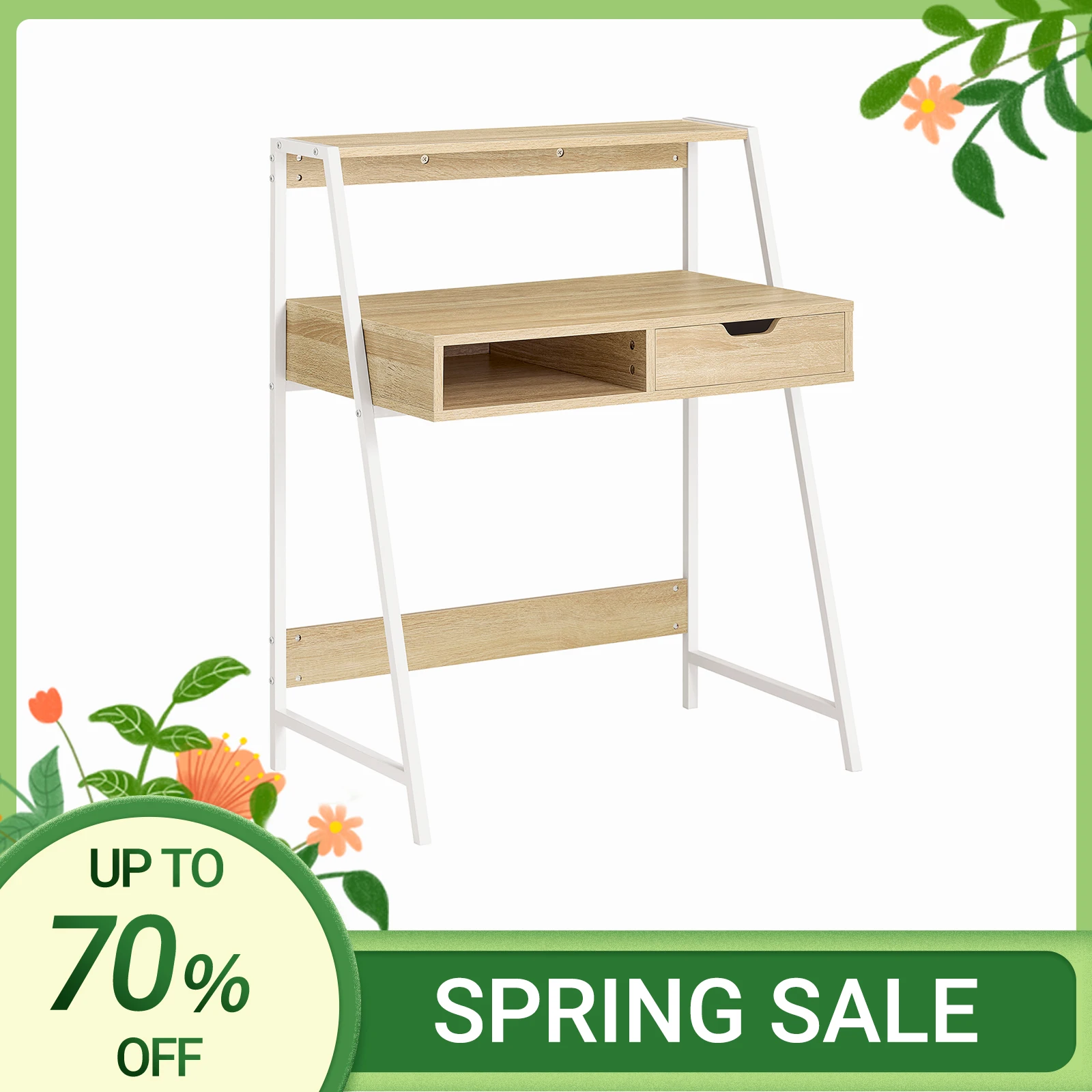 SoBuy FWT63-N Schreibtisch mit Ablage und Fach Computertisch Arbeitstisch Bürotisch Tisch mit Schublade Image