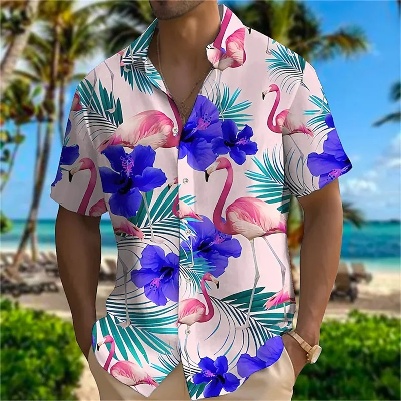 Sommer hawaiian ischen 3d Tier kraniche Druck hemden Palme Grafik kurze Männer Mode Harajuku Kleidung Y2k Tops Blusen Image