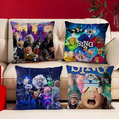 S-Sing Beliebtes Kissen mit Animationsfilm, Geschenke, Heimbüro, Einrichtung, Schlafzimmer, Sofa, Auto, Kissenbezug, 45 x 45 cm Image
