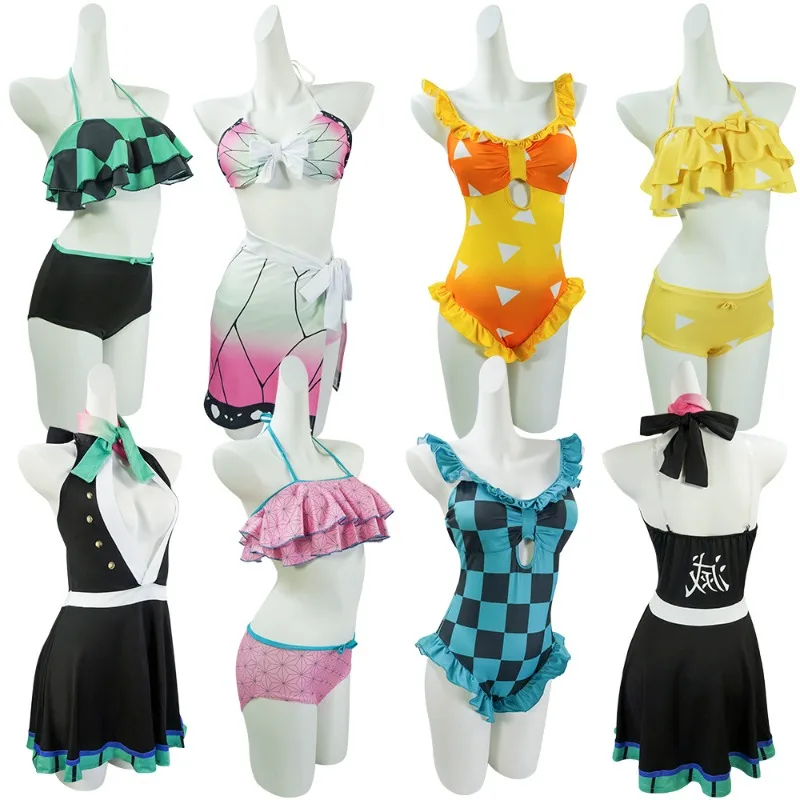 Anime Demon Slayer Kospy Badeanzug Shinobu Demon Slayer: Kimetsu no Yaiba Tanjiro Nezuko Badeanzug für Pool Beach Party Haween Koszume