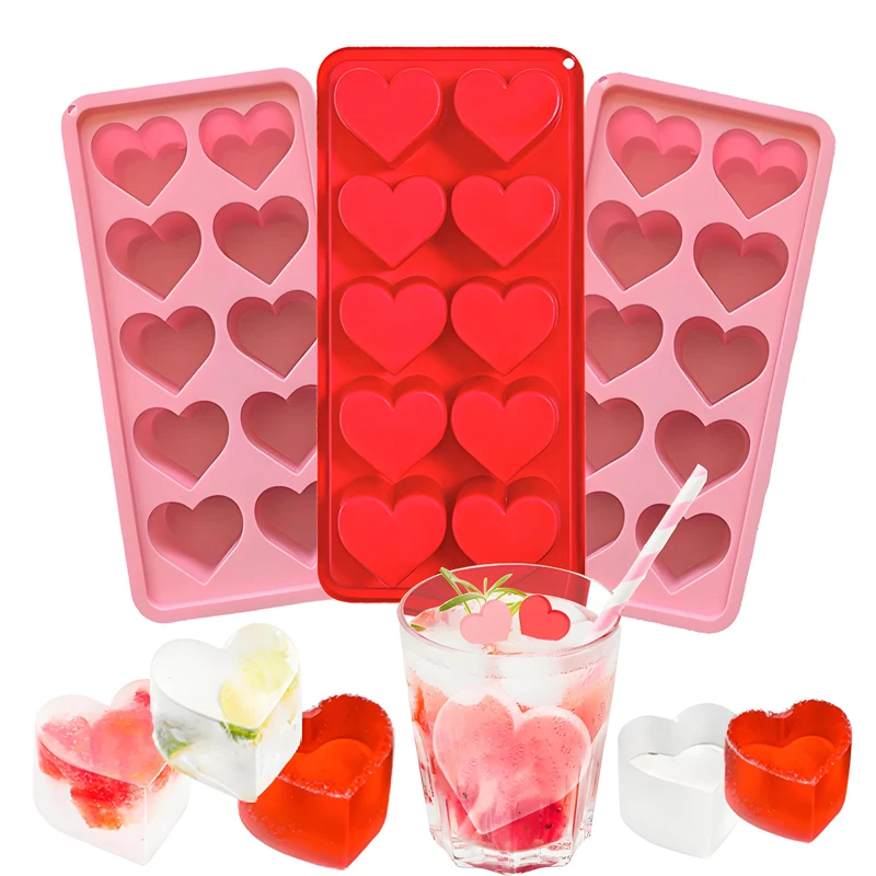 Valentinstag Schokoladenherz Silikonform Rosa Rot Eiswürfelform Multifunktionale DIY Pudding Bonbonform Whiskey Küche Image