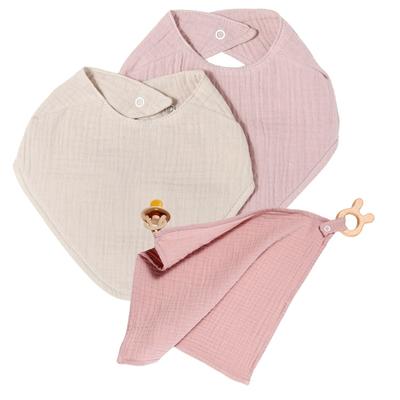 nordic coast company Lätzchen Altrosa Schnullertuch Rosa Geschenk Set Baby Decke + Rassel Mint Natur Weiss Image