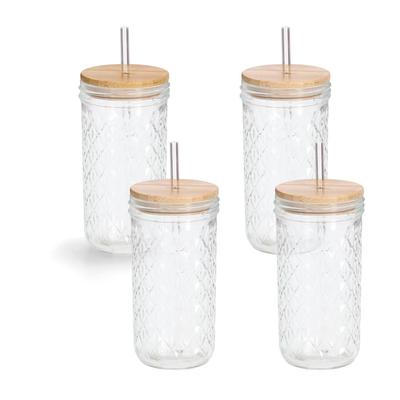 Gläser-Set ZELLER PRESENT, transparent, B:8,9cm H:16,4cm Ø:8,9cm, Glas, Trinkgefäße, inkl. Trinkhalm, 580 ml, 4-teilig Image