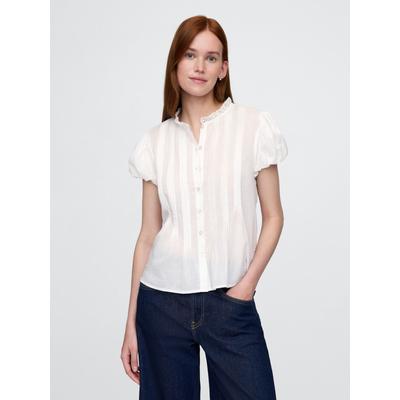 Gap White Cotton Button Through Bubble-Sleeve Top