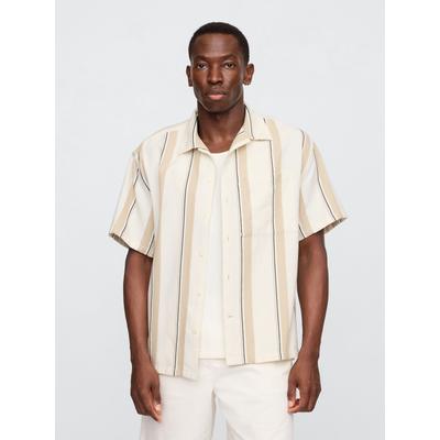 Gap Cream/Beige Stripe Short Sleeve Boxy Shirt