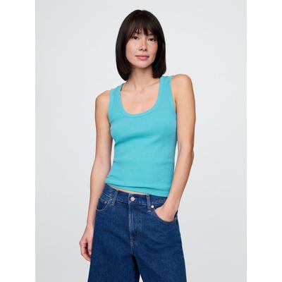 Gap Blue Neon Ribbed Knit Cotton Stretch Scoop Vest