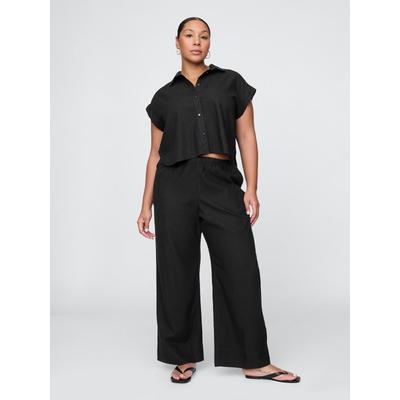 Gap Black Heavyweight Linen-Blend Easy Wide-Hem Trousers