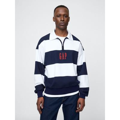 Gap Blue/White Stripe Heavyweight Striped Logo Quarter Zip Collar Sweatshirt