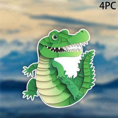 TEMU 4pcs Crocodile Cartoon Vinyl Decal - Self-adhesive Graphic For Car, Laptop, Window, Bumper, Waterproof & Single Use, For Glass & Metal Surfaces Image