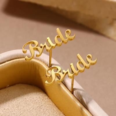 TEMU 1 Pair 18k Golden Plated Stainless Steel Stud Earrings, Simple & Cute Design, & Gift-, Ideal For & Birthday Celebrations, Fashion Accessory Image