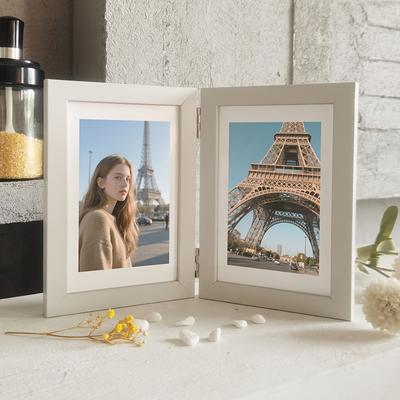 TEMU Chic 10x15cm Double-sided Wooden Photo Frame - Foldable, Vertical Desktop Display For Decor, Ideal Commemorative Gift, Tabletop Display|parisian Design| Presentation, Picture Frame Deco Image