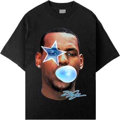 TEMU Men's Vintage Hip-hop Graphic T-shirt - Y2k Streetwear With Rap Basketball Design, Heavyweight 180gsm Cotton, Loose Fit Short Sleeve Tee For Summer Casual Wear, Hip Hop T Shirt Image