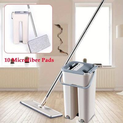 TEMU Mop Set With Bucket, Floor Mop Set With 10 Microfibre Pads And Long Stainless Steel Handle, Mop With Wring Function For Marble Floor/ Tiles/ Laminate Image