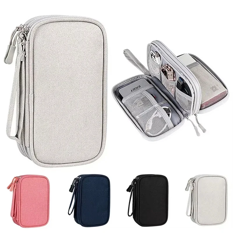 Reise-Organizer, Organizer für Elektronik-Zubehör, tragbar, wasserdicht, doppellagig, Aufbewahrungstasche für Kabel, Festplatte, Powerbank