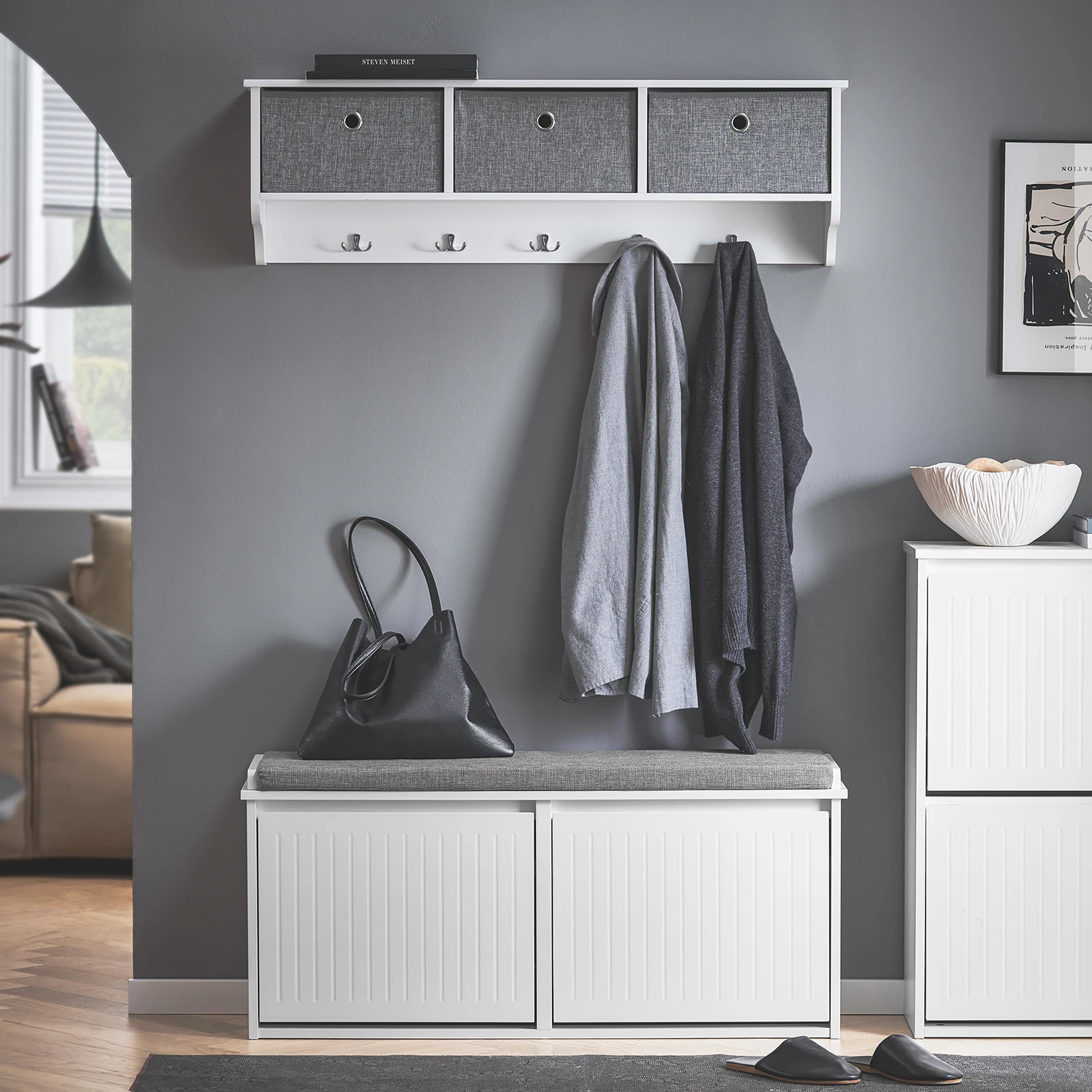 SoBuy FSR98-XL Schuhkipper Schuhschrank mit 2 Klappen Schuhbank mit Sitzkissen Schuhkommode Sitzbank BHT ca. 100x46x26cm