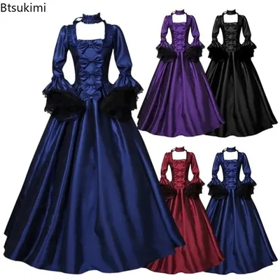 Mittelalterliches viktorianisches Gothic-Kleid mit Hofspitze, Patchwork, Halloween, Hexe, Cosplay, Image