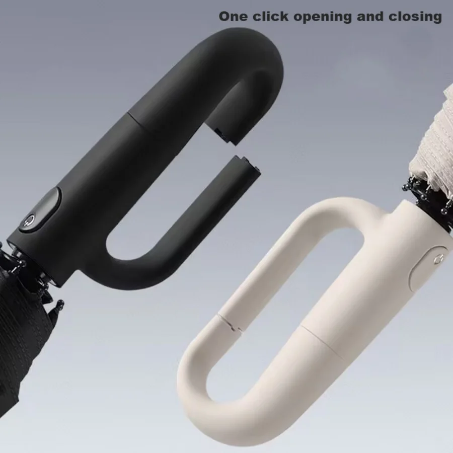 105 cm/41,34 Zoll vollautomatischer Regenschirm mit Ringschnalle und Karabinergriff, zusammenklappbarer, winddichter Regenschutz für Männer und Frauen Image