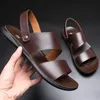 Neue Mode Vintage Britische Männer Schuhe Kuh Leder Weiche Atmungsaktive Casual Wohnungen Sommer Strand Sandalen Hausschuhe Flip Flop Schwarz