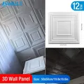 12 pièces 50cm panneau mural 3D autocollant mural 3D panneau mural d'art en Relief autocollant non auto-adhésif salon cuisine salle de bains décor à la maison