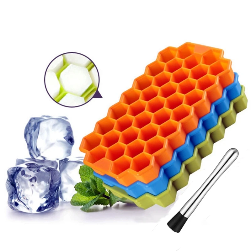 Silikon-Eiswürfelform mit 37 Gittern und Deckel, Barkeeper-Form für Whiskey, kalte Getränke, Eiscreme-Bar, Party-Herstellungswerkzeug Image