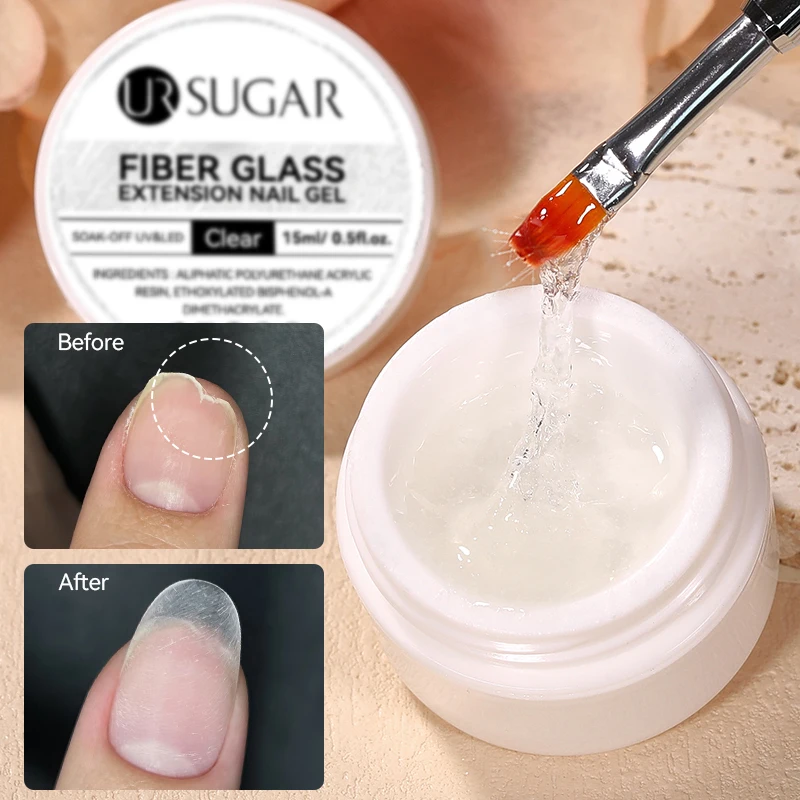 UR SUGAR 15 ml Fiberglas-Verlängerungs-Nagelgel, Riss, gebrochen, reparierte Faser, Seide, Acryl, klar, schnelles Aufbau, UV-Gel-Nagellack, Maniküre