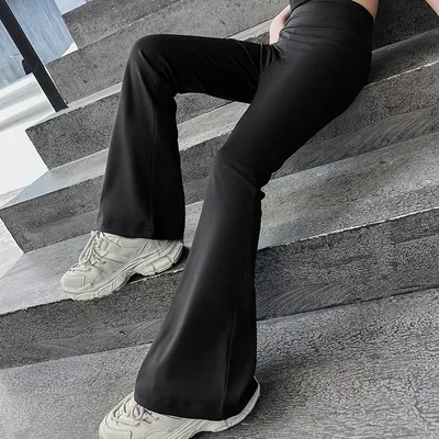 Modische und bequeme, hochelastische, schwarze, ausgestellte Yogahose mit hoher Taille, geeignet für Mädchen im Alter von 4–13 Jahren Image