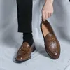 Fashion Penny Slip On Loafers Leather Men Shoes Simple Pointed Toe Dress Business Suit Casual Party