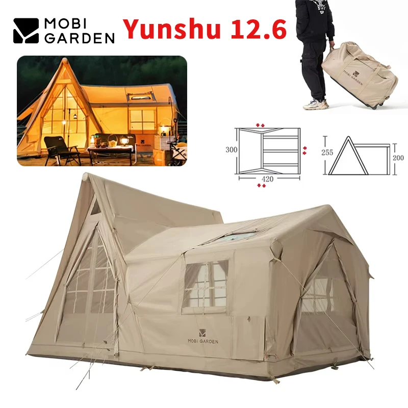 MOBI GARDEN Aufblasbares Zelt Outdoor Camping Reise Lufttelt Tragbare Familienkabine 12.6 ㎡ Großes großes Haus aus PVC, winddicht, wasserdicht Image