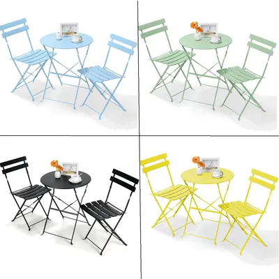 Gartenmöbel, Terrassen-Set, Bistro-Tisch-Set, 3-teilig, Stahltisch und Stühle, klappbares Bistro-Set für Rasen, Balkon, Hinterhof, Hof