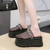 8CM Kristall Plattform Frauen Hausschuhe Wohnungen Designer Maultiere Schuhe frauen Sandalen Sommer Neue Slingback Rutschen Elegante Frau Schuhe