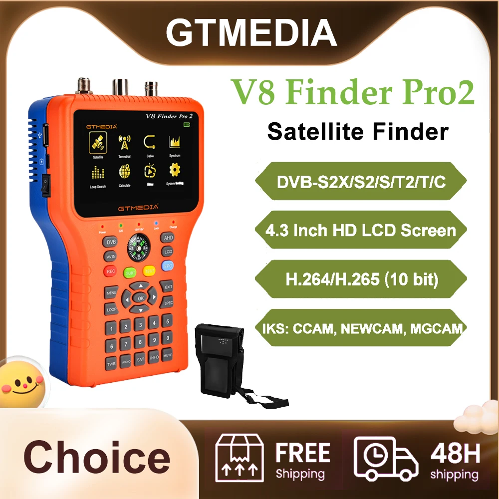 GTMEDIA V8 Finder Pro2 Satellitenfinder DVB-S2X/S2/S/T2/T/C MPEG-2/4 H.264/H.265 (10 Bit) VCM BISS Auto Roll, PowerVu Auto Roll Image