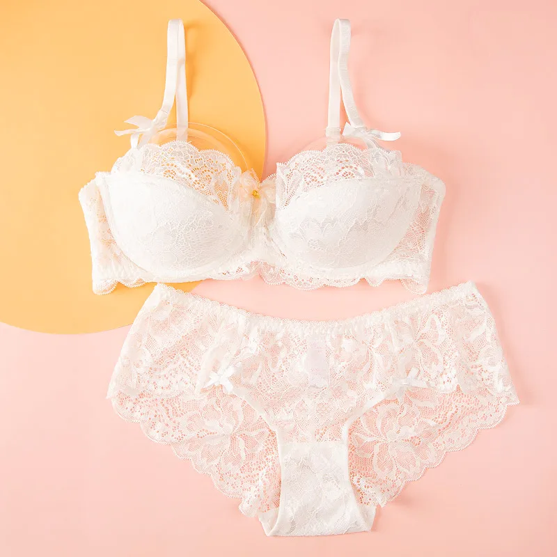MOYISU Sexy BH & Set Lateinischer BH-Satz Lace Minimizer Halbschalen-BH Push Up Damen Unterwäsche Large Büste Durchsichtig Image