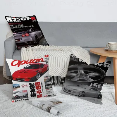 80er Jahre Retro Japanische Autos GTR JDM Racing Magazin Kissenbezug Auto Dekokissenbezug für Sofa Auto Weihnachtsgeschenk 40x40cm 45x45cm Image