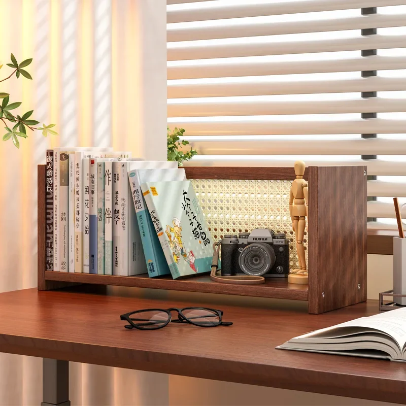 Desktop-Bücherregal, kleines Bücherregal aus massivem Holz, Büroschreibtisch, einfacher Bücherständer, Schreibtisch-Aufbewahrungsregal, Aufbewahrungsregal für die Arbeitsplatte Image