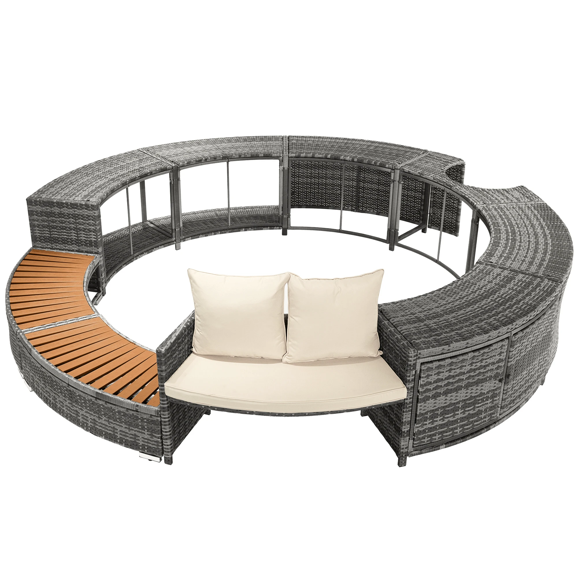 Garten-Lounge-Set mit runder Couch, verstellbaren Füßen & Kissen – für Terrasse, Garten, Pool & Whirlpool geeignet