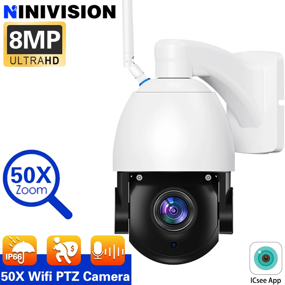 NINIVISION 4K 8MP WiFi Videoüberwachungskamera 50X PTZ Zoom CCTV Zwei-Wege-Audio Menschenerkennung Outdoor-Sicherheit PTZ IP-Kameras Image