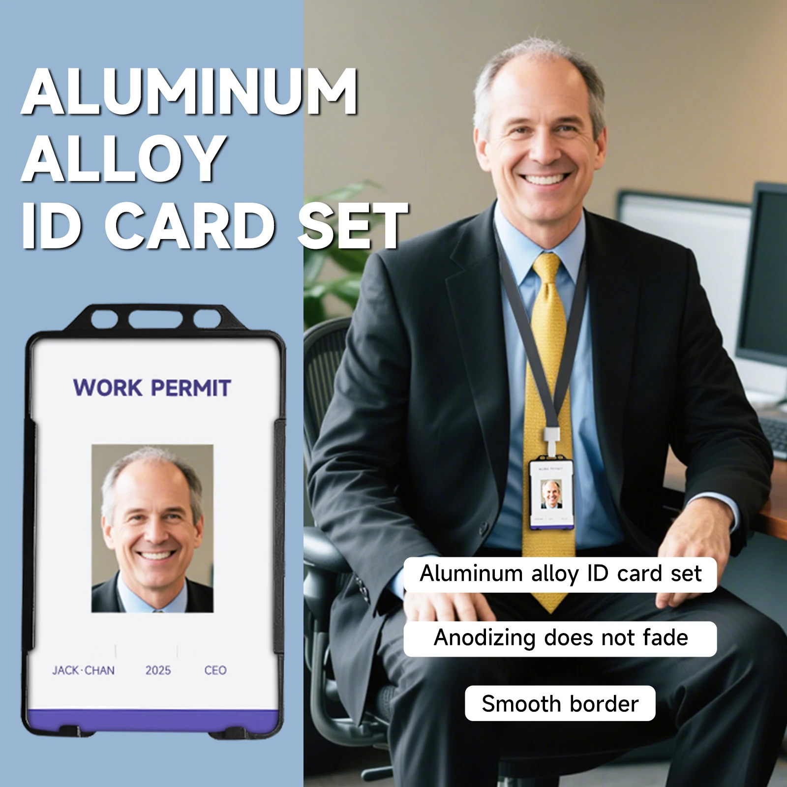 Namensschild aus Aluminiumlegierung, Arbeits-ID, Namensschild, Werksschild für Mitarbeiterfabriken, Arbeitsetikett für Gästebegleitungen, Mitgliedskarte, Ausweis – mit Umhängeband Image