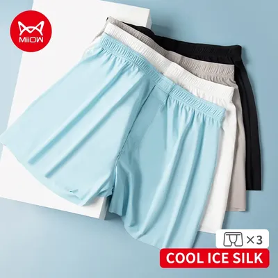 MiiOW 3Pcs Eis Seide männer Unterwäsche Atmungsaktive Sommer Herren Höschen Boxershorts Große Größe Shorts Casual Herren Hause pfeil Hosen Image