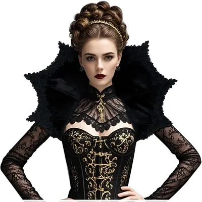 Gothic Vampir Cosplay Mittelalter Kostüm Schwarz Rot Samt Viktorianischer Kragen Umhang für Damen Rollenspiele Halloween Karneval Party Image