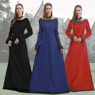 Europäische mittelalter liche Retro-Hof kostüme Frauen Halloween Cosplay Kostüm Karneval Party Leistung Langarm rücken freies Kleid Image