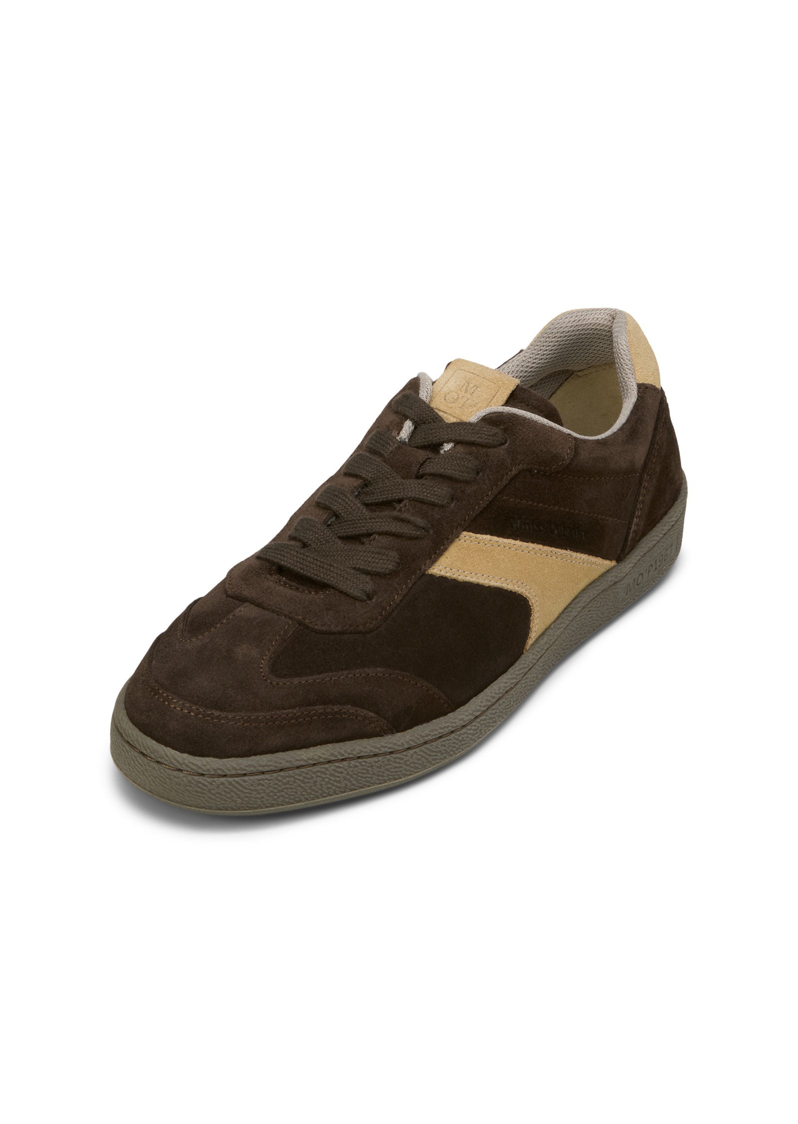 Sneaker MARC O'POLO "aus softem Veloursleder", Herren, Gr. 44, beige (schwarz earth, sand), Obermaterial: 100% Leder (Rind), unifarben, Schuhe