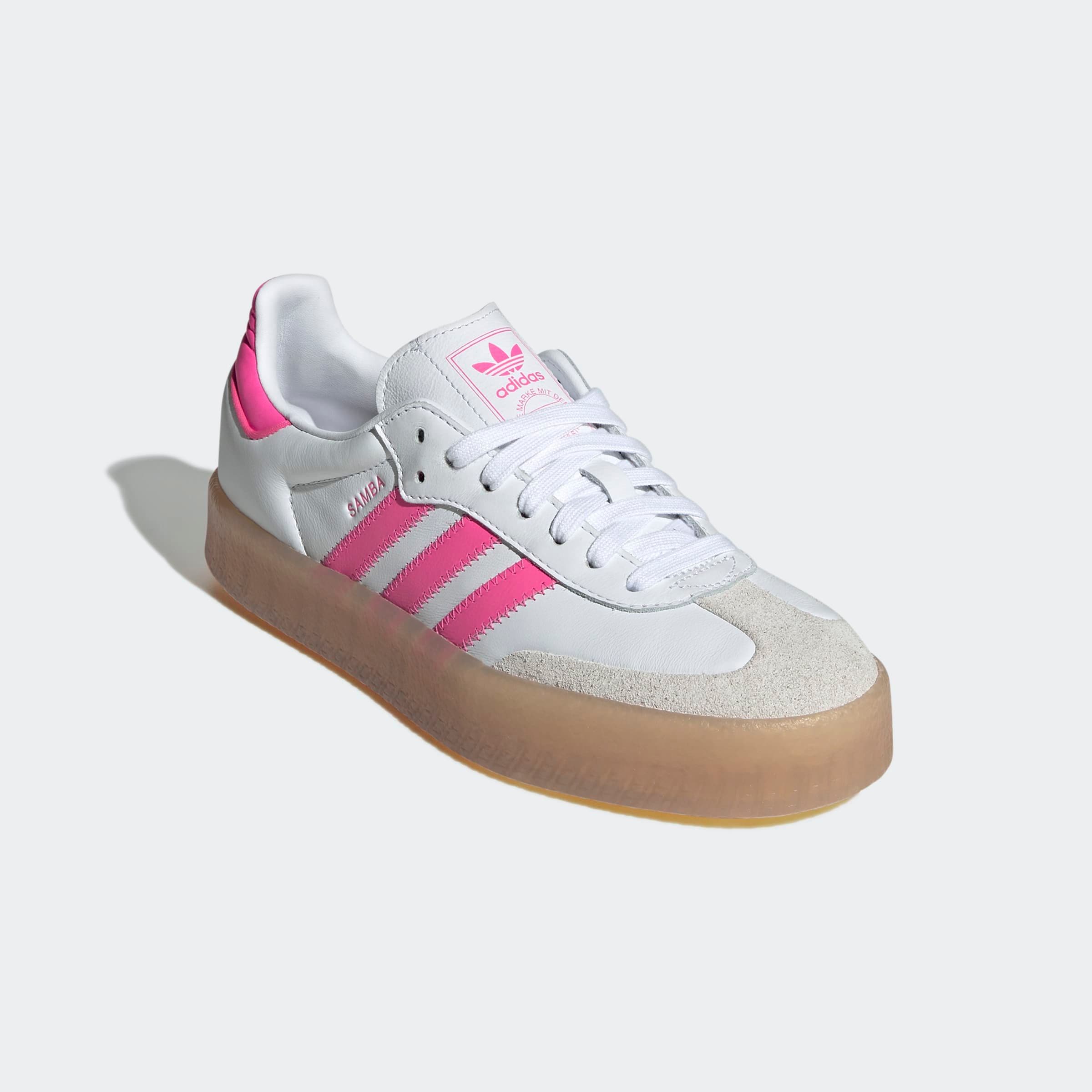 Sneaker ADIDAS ORIGINALS "SAMBAE", Gr. 39, weiß (cloud weiß, sanftes weiß, lucid pink), Leder, Schuhe Sneaker