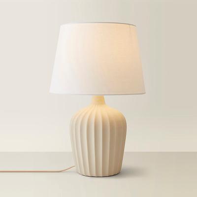 Ribbed Ceramic Table Lamp with Tapered Linen Shade