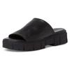 Pantolette TAMARIS, Damen, Gr. 37, schwarz, Leder, casual, Schuhe, Plateau, Sommerschuh, Schlappen im monochromen Look