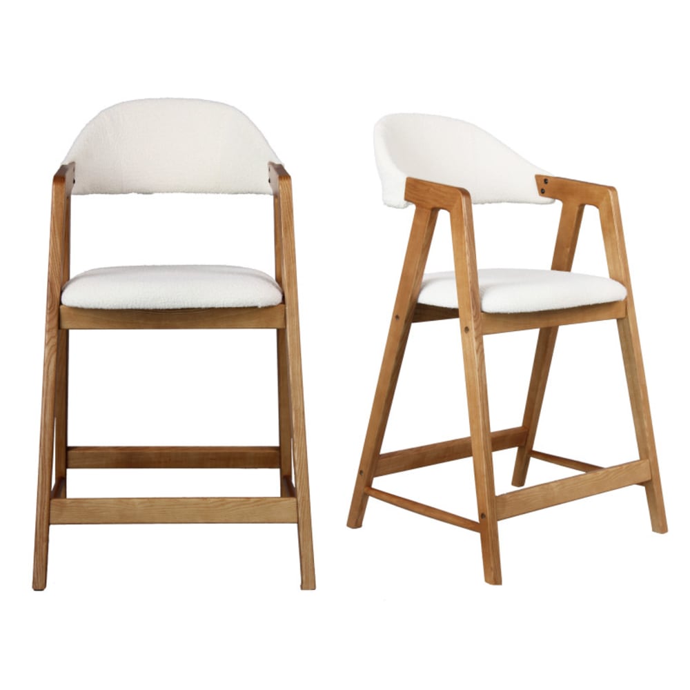 Set di 2 sgabelli da bar in frassino Curly ecrù