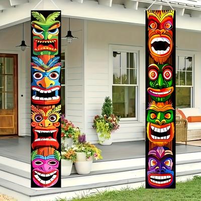 TEMU 2d Door Banner, 2d Door Flag Set For Hawaiian Celebration With Totem Sign, Tropical Mona Birthday Party Decorations, Outdoor Ornaments - No Power Required Image